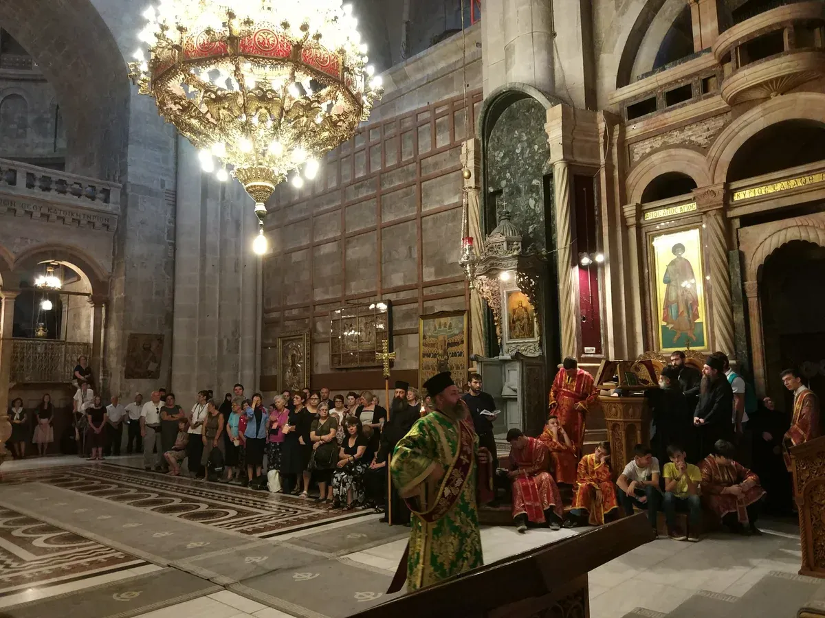 Inside the Church of the Holy Sepulchre during a service, the last stop of most Jerusalem Old City tours