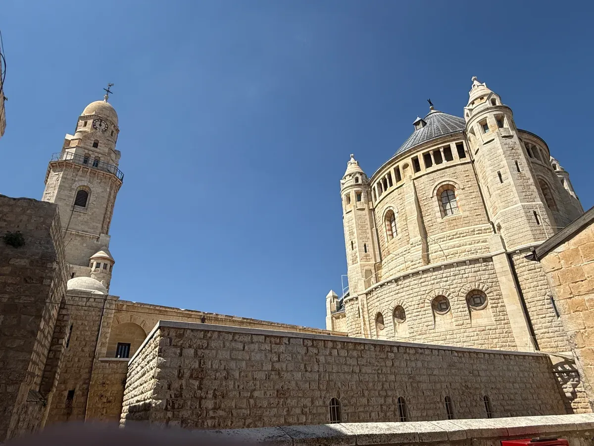 The Dormition church and bell tower on Mount Zion outside the Old City of Jerusalem