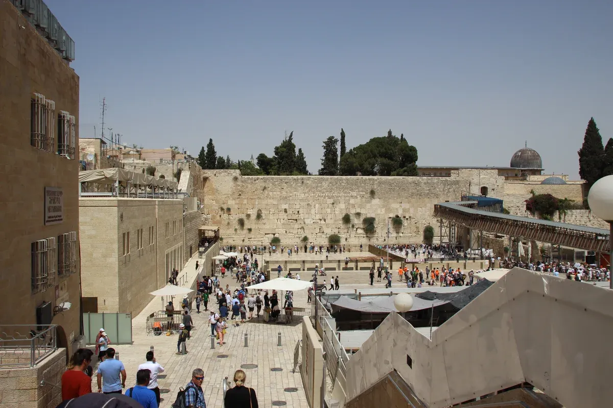 The Western Wall plaza with the prayer section and the Mughrabi Gate ramp, a stop on every Jerusalem Old City tour